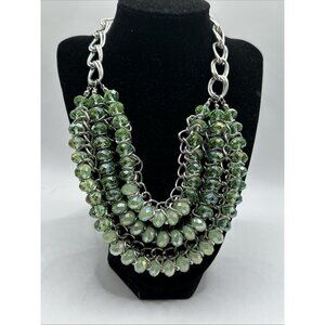 vera wang green glass AB crystal statement bib Silver Tone Chain 16” 3” Ext